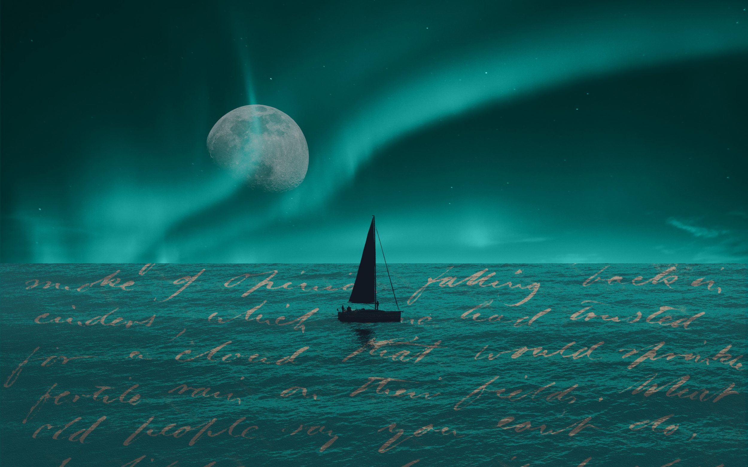 Illustration of northern lights at sea; Expecting Aurora.