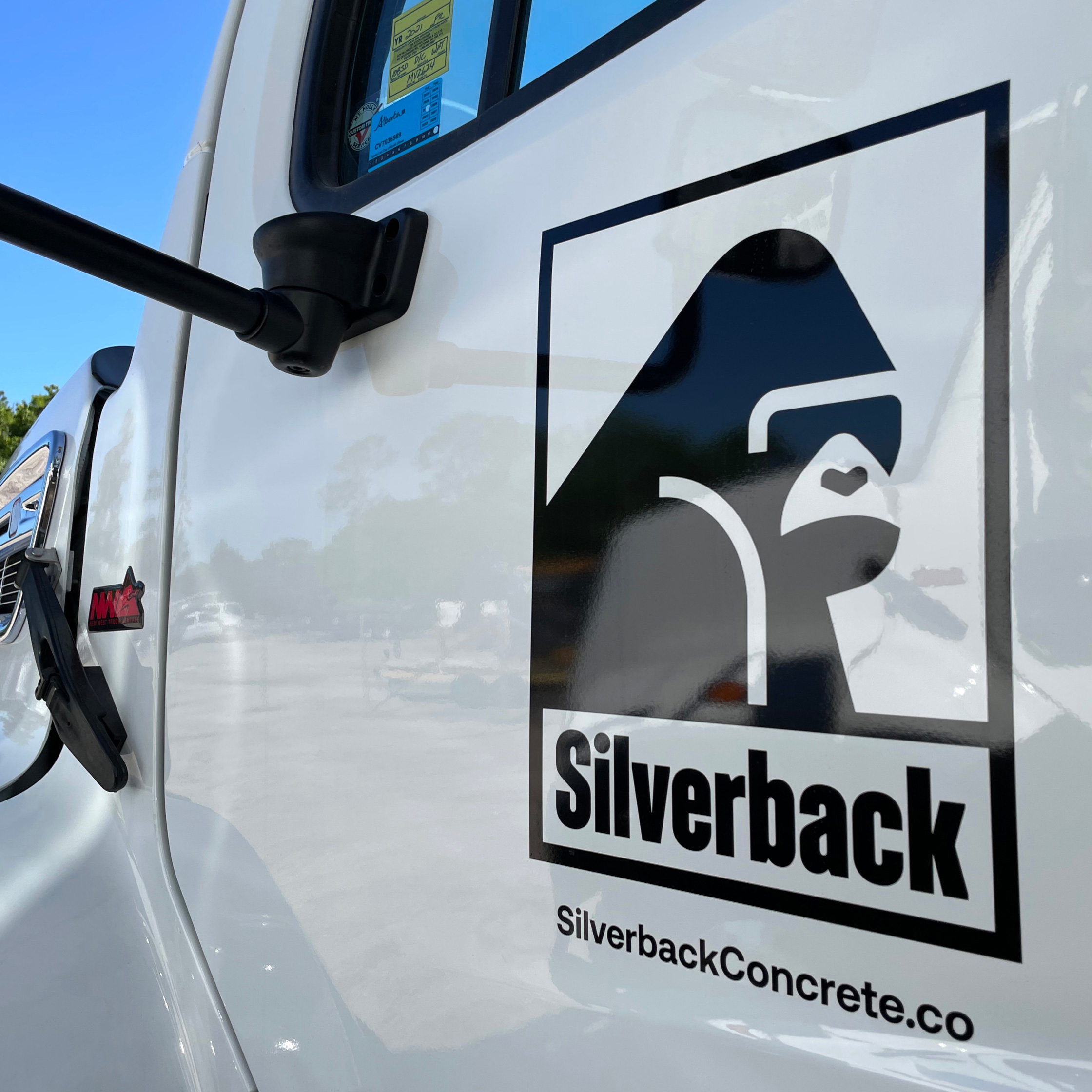 Branded vehicle decals; Silverback Concrete.