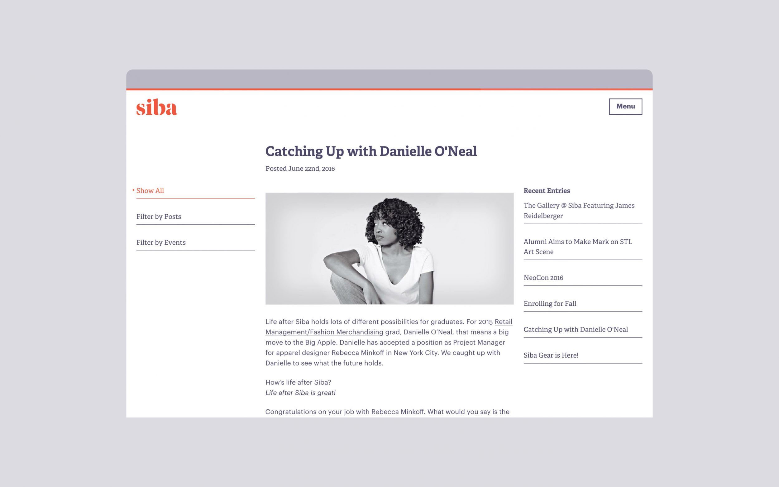 Web design, blog layout; Stevens Institute of Business and Arts.