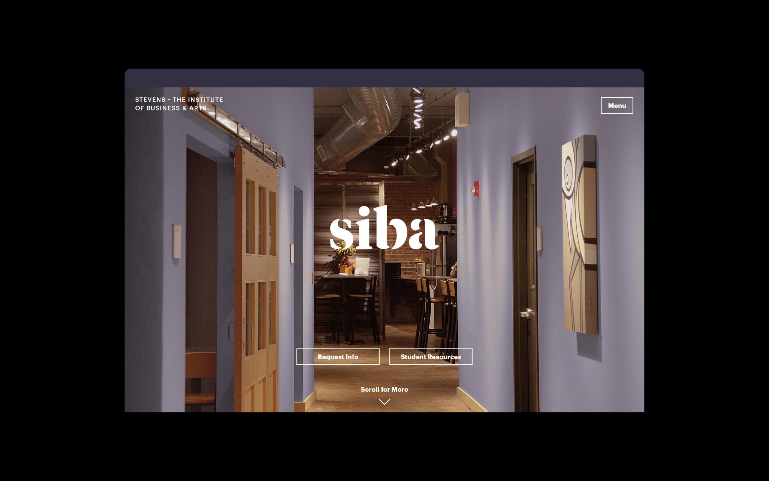 Web design, home page; Stevens Institute of Business and Arts.
