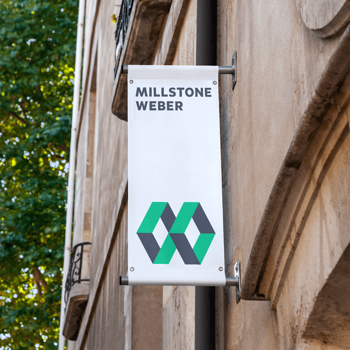 Branded street signage; Millstone Weber Construction.